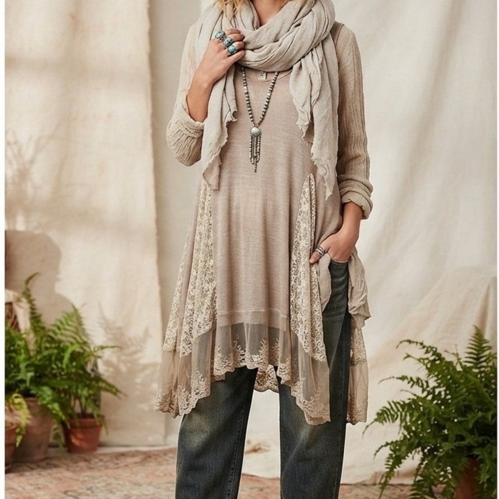 asymmetrical Lace Trim Tunic Tank dress 2X art to wear boho lagenlook whimsigoth
